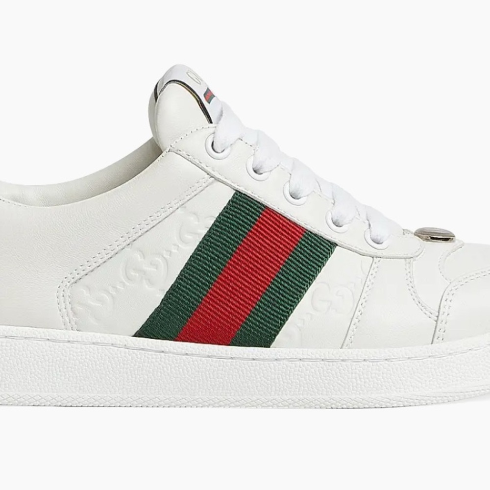 Gucci White Leather Sneakers with Red and Green Accents - Picture 5 of 5